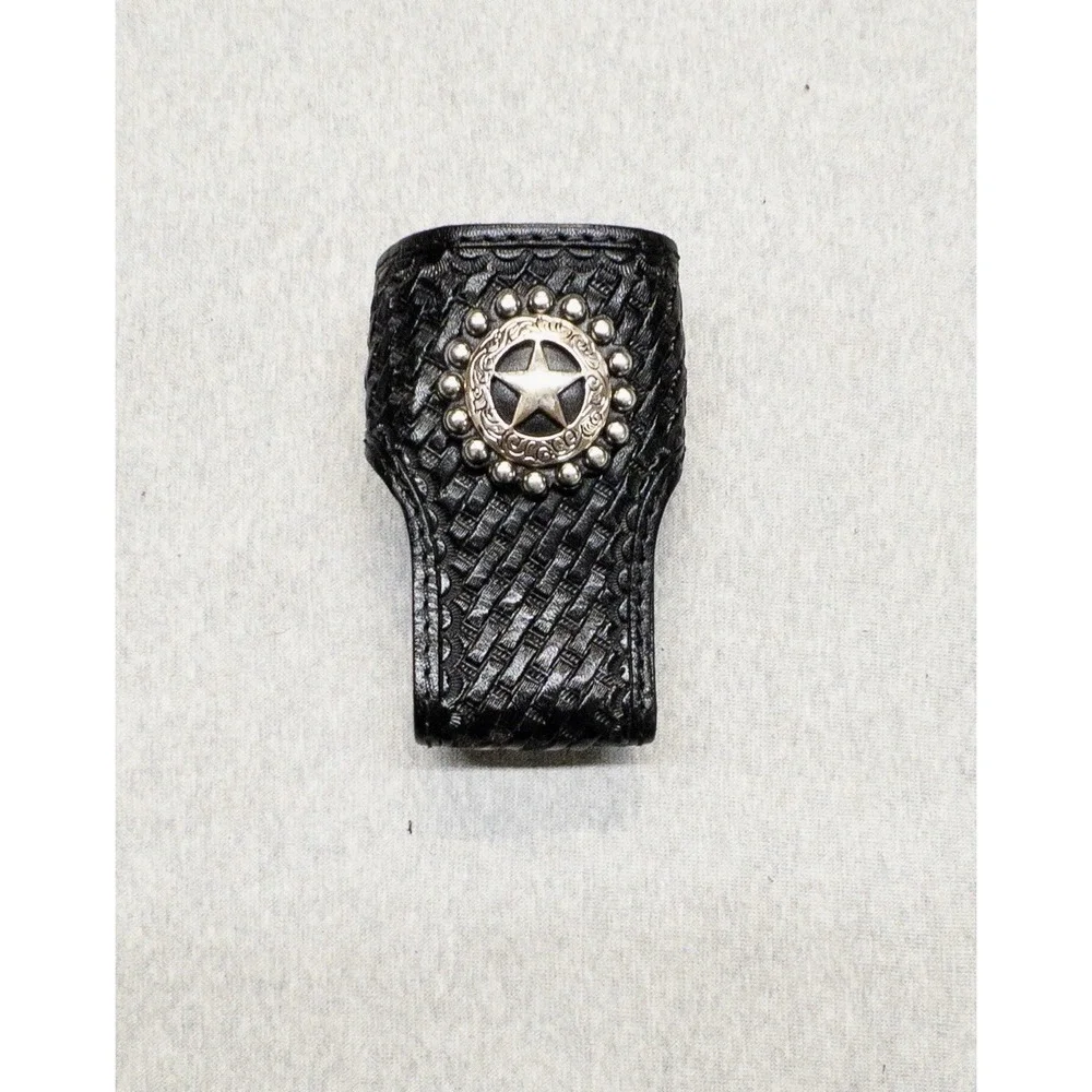 Hand Tooled Basket Weave Utility Belt Clip On Radio Holster Texas Concho Tools‎